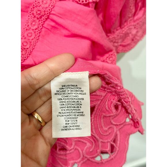 Alice + Olivia Clark Bishop Sleeve Lace Tiered Mini Dress French Rose Women's 6 - Picture 5 of 5